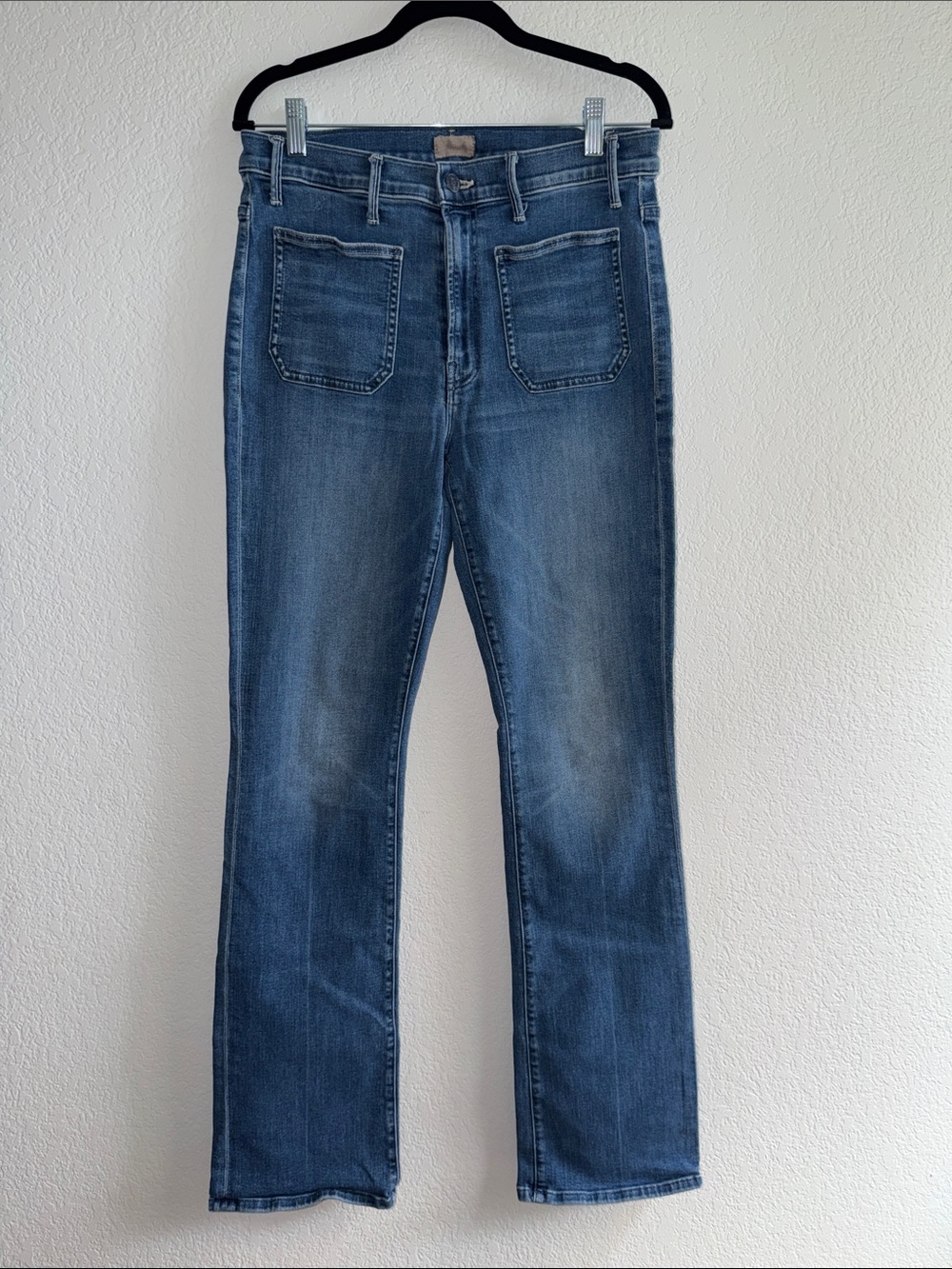 MOTHER The Patch Pocket Straight Leg Jeans in Medium Blue Wash